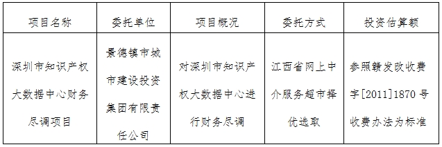 深圳市知識產(chǎn)權(quán)大數(shù)據(jù)中心財務(wù)盡調(diào)項目計劃公告