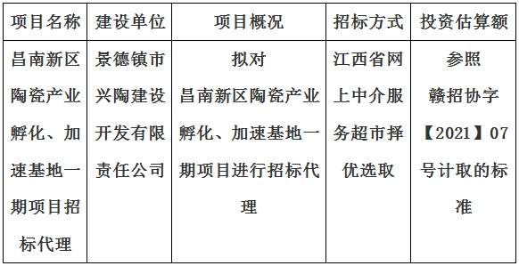 昌南新區(qū)陶瓷產業(yè)孵化、加速基地一期項目招標代理計劃公告