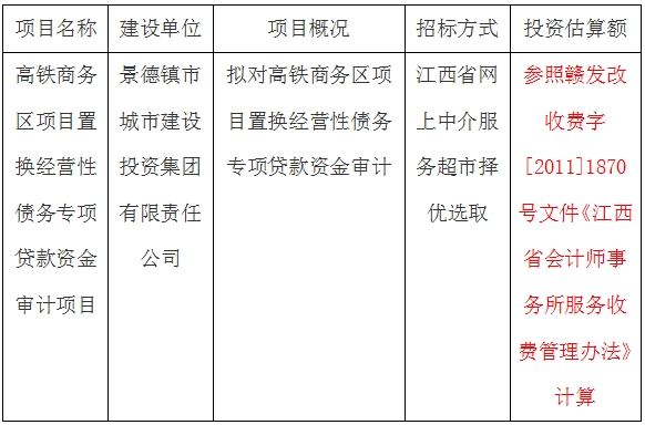 高鐵商務區(qū)項目置換經營性債務專項貸款資金審計項目計劃公告