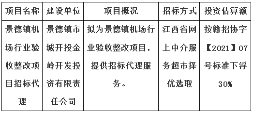 景德鎮(zhèn)機場行業(yè)驗收整改項目招標(biāo)代理計劃公告